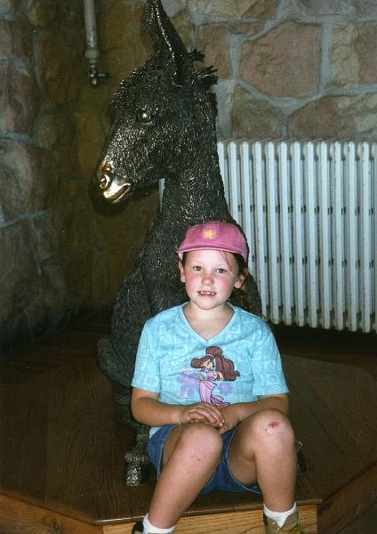 1997GrandCanyonNP067.jpg - 1997 - North Rim of Grand Canyon NP, AZ - Stephanie with statue of Brighty