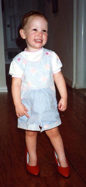 stephshoes.jpg - 1991 - Home - Stephanie in mom's shoes